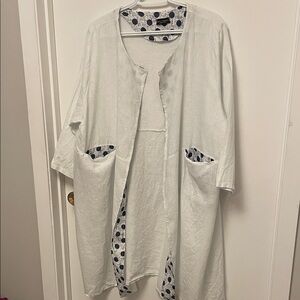 Women’s Luca Vanucci White Linen Open Kimono With Polka Dot Detail Size XL